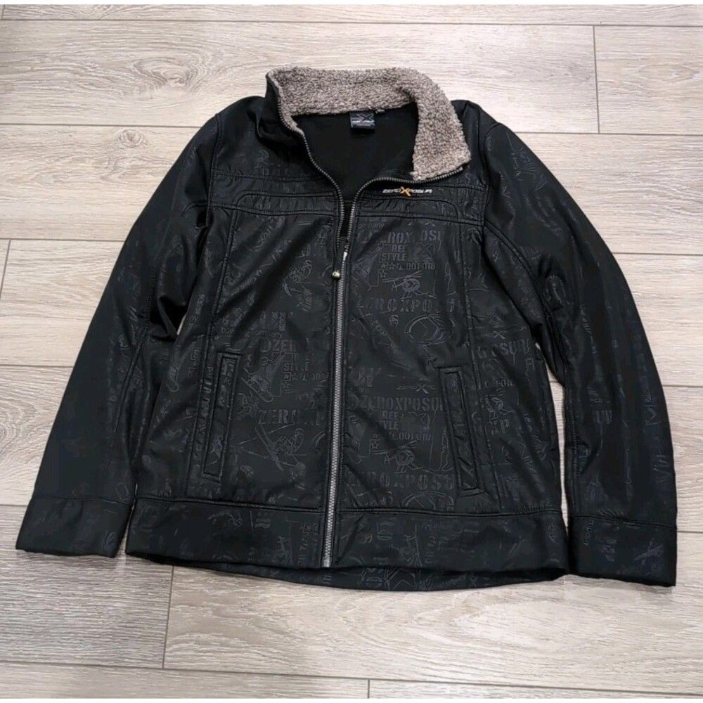 VINTAGE ZERO EXPOSUR LIGHTWEIGHT JACKET Youth XL 18-20 BLACK LOGO PRINT